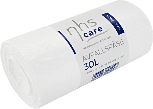 Avfallspåse NHS Care vit 30L 510x590mm 100st/rl